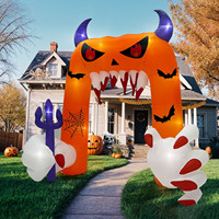 Décoration gonflable en arc de citrouille démon d'Halloween Ornement de jardin portable gonflable automatique en polyester