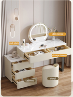 Ensemble de table de maquillage de luxe en bois massif style crème avec miroir éclairé par LED et design multifonctionnel