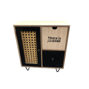 Custom Small MDF Rattan Basket Decorative Wooden Storage Box With Two Drawers And Two Metal Legs