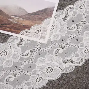 Aksesori garmen bordir renda nilon chinlon Logo kustom kain renda guipure putih untuk pakaian dalam