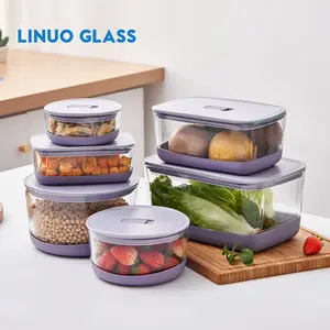 Linuo Custom Microwavable Stackable Kitchen Vent Borosilicate Glass Food Storage Container With Silicone Mat