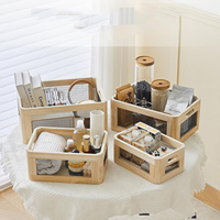 Panier de rangement rectangulaire moderne en bois, ensemble de 4 pièces avec poignée pour l'organisation de la cuisine et de la salle de bain