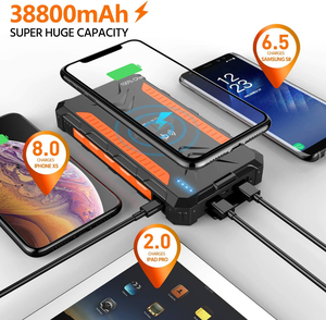 Batterie externe portable 26800 mAh, certifiée FCC, RoHS, IP66, étanche, chargeur solaire, avec charge sans fil - Product Image 5
