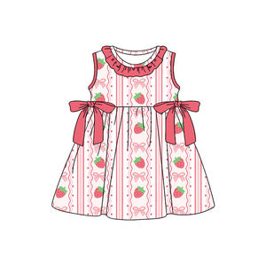 GSD3704 Vestido de Fresa con Lazos Rosas para Niña Pequeña, Venta al por Mayor, Conjunto sin Mangas para Bebé - Product Image 1