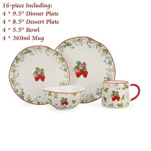 Juego de <span class=keywords><strong>Vajilla</strong></span> de Porcelana con Diseño de Fresas, Estilo Inglés, 16 Piezas, con Relieve 3D, para 4 Personas, para Restaurante o Cafetería - Product Image 2