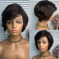 Perruque Pixie Cut Perruque Cheveux Humains Court Pixie Cut Lace Perruque Frontale 13x1 Pixie Perruque Noeuds Blanchis Lace avec Baby Hair Light Brown