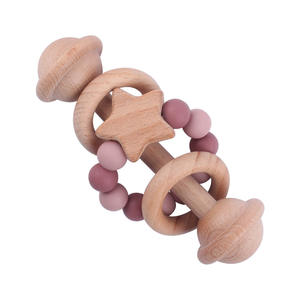 Jouet à mâcher pour bébé en bois biologique, perles en silicone, anneaux <span class=keywords><strong>de</strong></span> <span class=keywords><strong>dentition</strong></span> en hêtre en forme d'étoiles pour nouveau-nés - Product Image 5