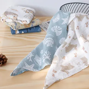 Custom Printed Bamboo Cotton Muslin Swaddle Blanket Newborn Swaddle Wrap Infant Baby Swaddle Blanket
