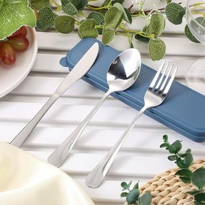 Ensemble de couverts de camping en acier inoxydable, design classique écologique, cuillère et fourchette avec boîte en paille de blé pour la rentrée scolaire - Product Image 5