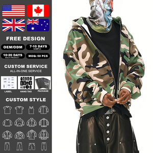 เสื้อฮู้ดดี้ฮิปฮอปทรงโอเวอร์ไซส์สำหรับผู้ชาย แบรนด์ KingSen รุ่น Winter Allover Print ลายพรางปัก  ผ้าฝ้าย 100% หนานุ่ม ระบายอากาศได้ดี  แบบซิป  สามารถสั่งทำได้ - Product Image 2