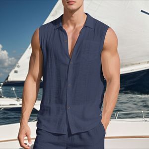 Nouveau T-shirt d'été TUME en lin pour homme, style européen et américain, décontracté, sans manches, séchage rapide, respirant, coupe classique - Product Image 5