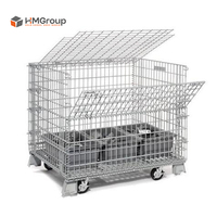 Conteneur en fil d'acier pliable et empilable sur roulettes, soudé sur mesure pour le transport en entrepôt