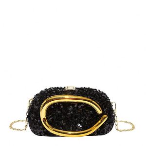Fashionable European Lady's Evening Clutch <b>Bag</b> with Chain Decoration and Lock Closure. <b>Sequin</b> Material Handled Beach Ready. - Product Image 4