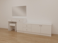Coiffeuse moderne en bois avec miroir, 4 tiroirs et panneaux décoratifs pour chambre de fille, montage facile