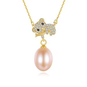 Hot selling S925 Sterling Silver Freshwater <b>Pearl</b> Panda Pendant Necklace with Gold Plating Luxury Women's <b>Jewelry</b> - Product Image 1