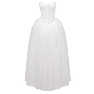 새로운 흰색 피시본 튜브 원피스 우아한 메쉬 관점 웨딩 원피스 긴 원피스 - Product Image 6