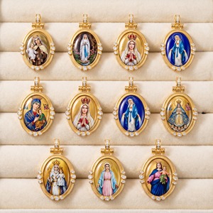Pendentif ovale émaillé peint à la main Notre-Dame de Lourdes, cadeau de guérison pour pèlerins, vente en gros <span class=keywords><strong>France</strong></span> et mondial - Product Image 5