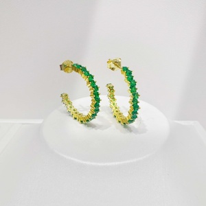 wholesale plata 925 sterling silver colorful stone earring wedding Rhinestones <b>emerald</b> big Luxury gold plated zircon earrings - Product Image 1