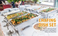 Chauffe-Plats Commercial Populaire en Acier Inoxydable de Haute Qualité, Ensemble de 3 Casseroles, Chauffage à l'Alcool pour Buffet d'Hôtel, 9L, Argent