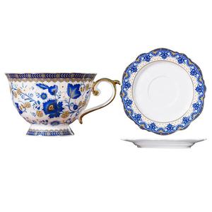 ชุดน้ำชาเซรามิกสีน้ำเงินและสีขาว ถ้วยน้ำชาพร้อมจานรอง ถ้วยกาแฟโบนไชน่า ชุดน้ำชาสไตล์ยุโรป - Product Image 1