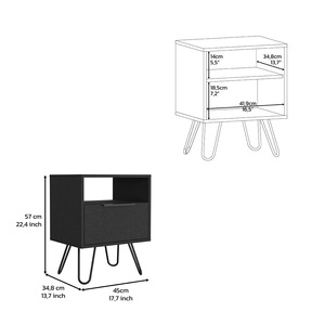 Comodino Skyoner con un cassetto, gambe a forcina, finitura nero wengue - Product Image 3