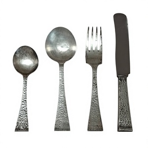 Cuchara con textura martillada, tenedor, cuchillo, juego de cubiertos de estilo japonés de 4 piezas, cubiertos metálicos para suministros de restaurante, uso en la cena - Product Image 1