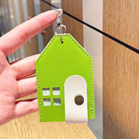 Porte-clés élégant en cuir PU en forme de maison, porte-cartes, breloque de sac, mini porte-photo, pendentif de sac à main, joli porte-clés de voiture, cadeau