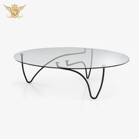 Table centrale Eden au design unique et luxueux, fabriquée à la main, avec plateau en verre, Tables basses en acier inoxydable doré au design nordique pour villa