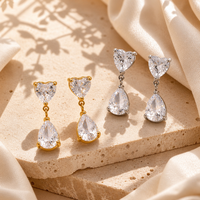 Boucles d'oreilles pendantes en acier inoxydable étanche plaqué PVD or 18 carats, en forme de goutte d'eau, avec cœur étincelant et zircon cubique taille poire, pour femme
