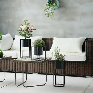 Ensemble de Pots de fleurs en fer noir, 5 pièces, étagère de jardin pour plantes, support d'angle rectangulaire en métal