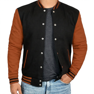 Veste universitaire en laine chenille KVJ126 coupe ajustée pour homme noir rouge manches brodées peau de vache veste Letterman du collège - Product Image 2