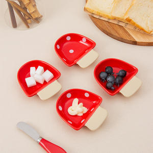 Mushroom Shape Ceramic Dipping <b>Dish</b> Red Polka Dot Cartoon Snack <b>Plate</b> For Party Hotel Coffee Tea Use - Product Image 1