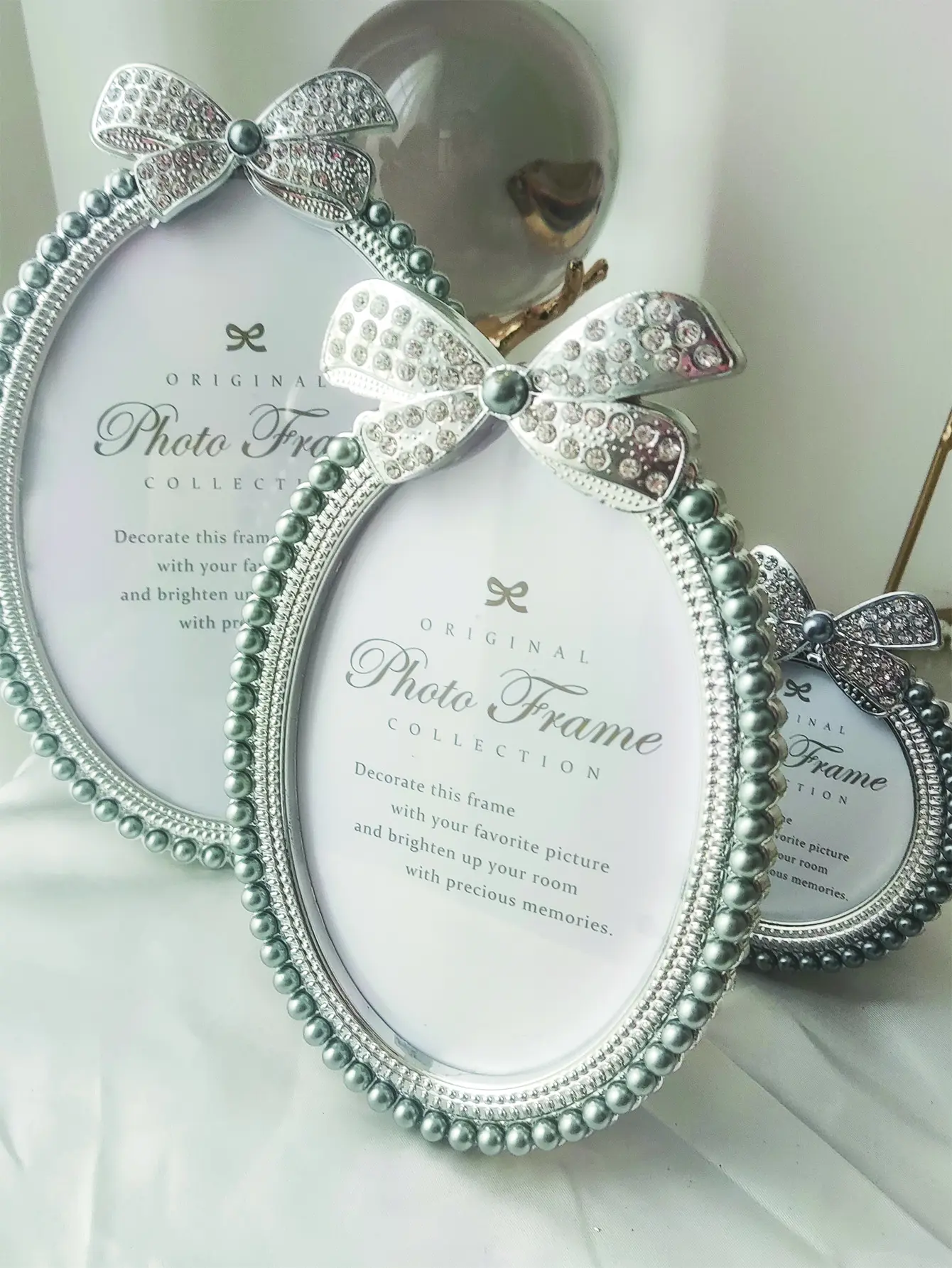 Marco de fotos de plástico perla 3*3 4*6 5*7 marco de foto de perla grande de plata ovalada regalo de pareja de boda recuerdo decoración del hogar