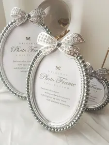 Pearl Plastic Photo Frame 3*3 4*6 5*7 Oval Silver Big Pearl Picture Frame Wedding Couple Gift Souvenir Home Decoro'v