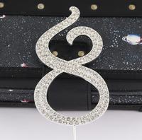 Geburtstag Zahlen Cake Topper Sparkly Bling Legierung Kristall Strass Kuchen Dekoration für Hochzeitstag Party Silber