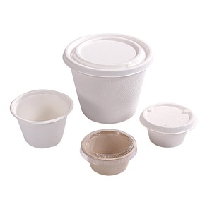Vaso de pulpa de papel de 2 oz desechable con tapa, compostable, redondo, para salsa, para picnic - Product Image 4