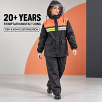 Combinaison de pluie imperméable noire et orange avec capuche transparente, veste et pantalon réfléchissants pour moto, vêtements de pluie pour adultes en plein air