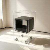 Table d'appoint carrée en acrylique transparente verte avec roulettes, chariot de rangement cube, chariot de mobilier de salon