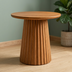 Solid Teak Wood Dining Table Fluted Pedestal Base Scandinavian Modern Design Portable Waterproof Eco-Friendly Durable Assembly - Product Image 3