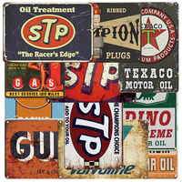 Juego de Letreros Metálicos Retro Vintage de Gasolina y Aceite para Garaje, Decoración de Pared para Taller de Autos, Decoración para Gasolinera