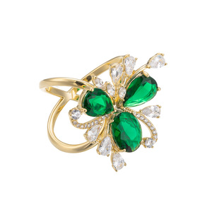 Muyu Floral Silk Scarf Buckle Gold Green Crystal Brooch Women's Fashion Accessory - Product Image 5