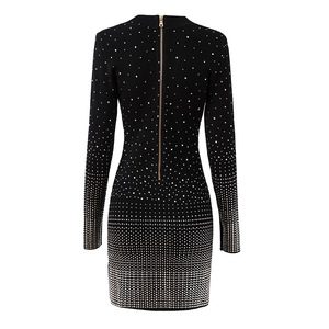 Automne hiver élégant Ins robe de Style chaud pour les soeurs européennes américaines transfrontalière Offre Spéciale nouveau Mature chaud strass solide - Product Image 2