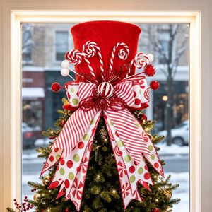 Ornamen Topi Pohon Natal dengan Pita Permen dan Busur Lipat Kain Grosir Pabrik - Product Image 3