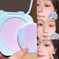 Poudre compacte LUCKGO au design sirène avec miroir et houppette douce, poudre fixante anti-brillance longue tenue pour le maquillage du visage