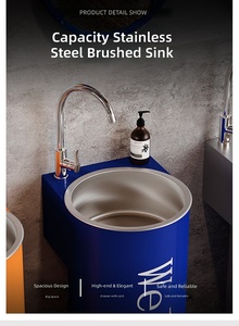 Lavabo sur pied moderne avec support de robinet monotrou facile à nettoyer, structure métallique, lavabo commercial autoportant pour cafés et pubs - Product Image 3