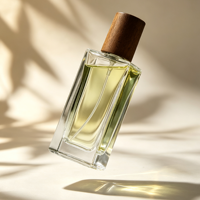 Flacon de parfum rectangulaire en verre transparent de luxe 30ml 50ml 100ml, flacon de parfum vide avec bouchon en bois naturel, logo personnalisé