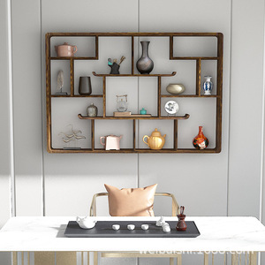 Étagère murale en bois massif de forme irrégulière, style zen asiatique, pour le rangement dans le salon, pour décorer, ranger le thé, les gâteaux et les livres - Product Image 2