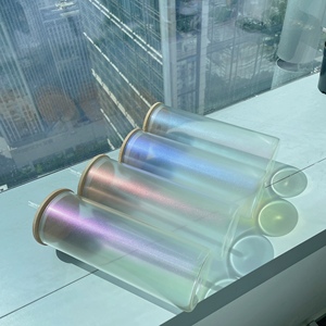 Gobelet en verre droit iridescent de 25 oz pour sublimation, avec couvercle en bambou et paille, effet arc-en-ciel scintillant, entrepôt US - Product Image 3
