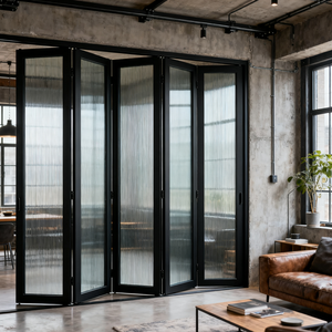 Porte pliante en alliage d'aluminium robuste, finition insonorisée, cloison en verre pour villa, porte mobile - Product Image 4