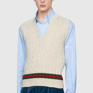 OEM Men Wholesale Supplier Male Casual Knit Sweater Vintage Cable Knit Vest Wool Cotton Standard Knitting Sweater Vest